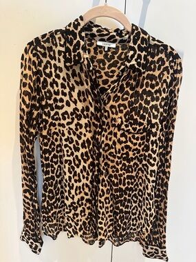 Ganni Leopard Print Button-Down Shirt in Brown and Black